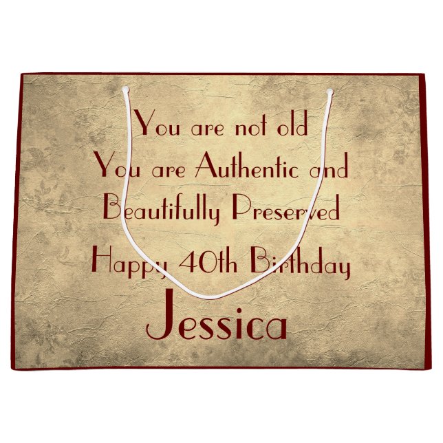 Bolsa De Regalo Grande Hermoso y elegante cumpleaños 40 personalizado (Anverso)