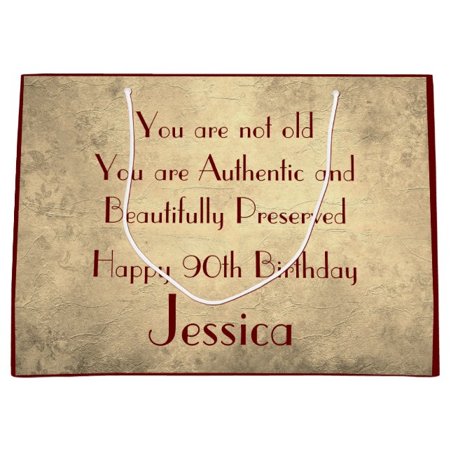 Bolsa De Regalo Grande Hermoso y elegante cumpleaños 90 personalizado (Anverso)