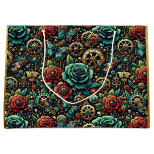 Bolsa De Regalo Grande Hermosos engranajes y Rosas temáticos de Steampunk