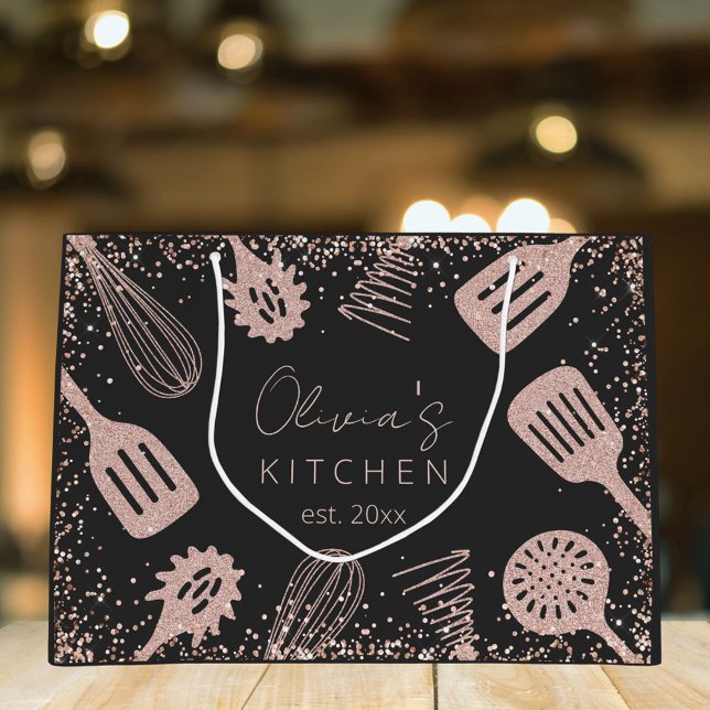 Bolsa De Regalo Grande Herramientas de cocina Rosa Purpurina de oro perso (Close up)