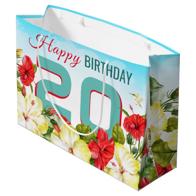 Bolsa De Regalo Grande Hibiscus Hawaiian Tropical Personalizado Cumpleaño (Angulo reverso)