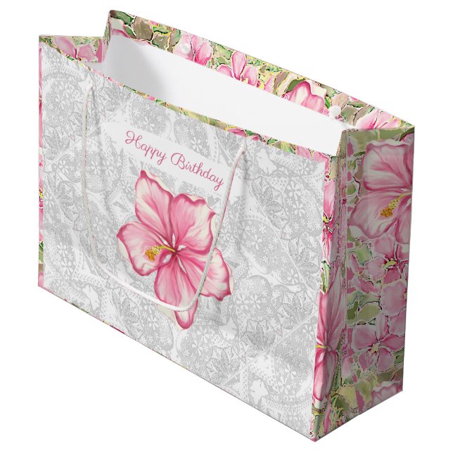 Bolsa De Regalo Grande Hibiscus & lace PINK (Angulo Anverso)