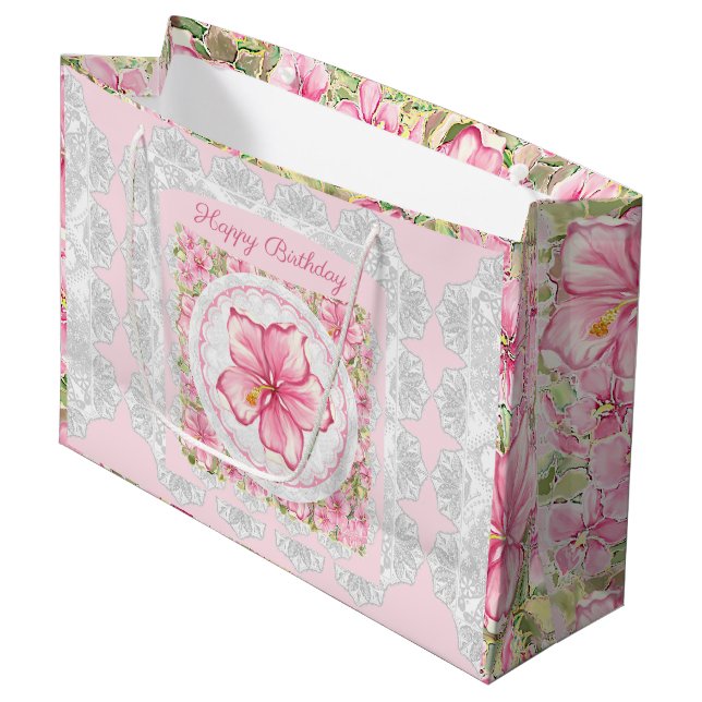 Bolsa De Regalo Grande Hibiscus & lace PINK (Angulo Anverso)