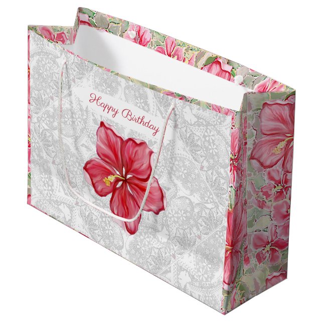 Bolsa De Regalo Grande Hibiscus & lace RED (Angulo Anverso)