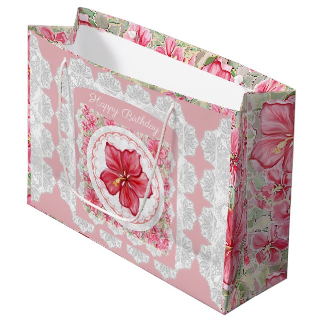 Bolsa De Regalo Grande Hibiscus & lace RED (Angulo Anverso)