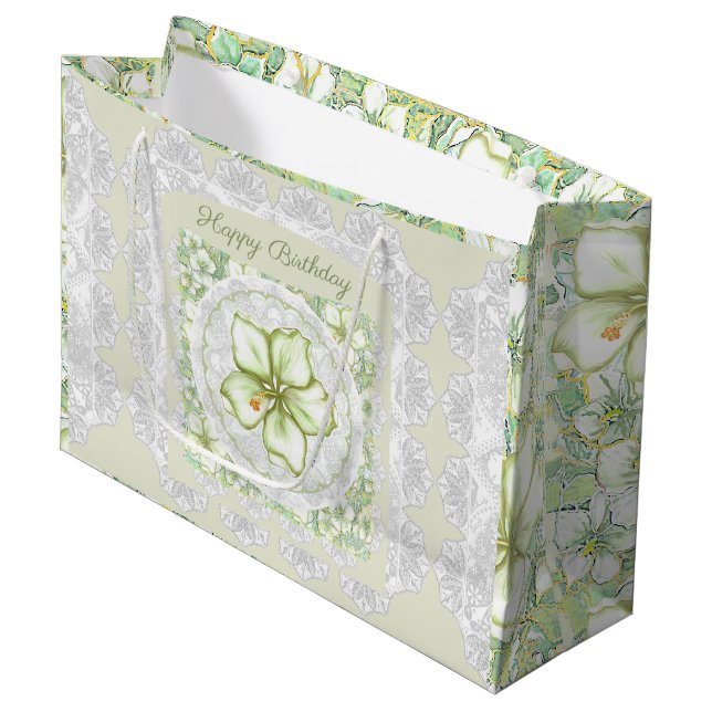 Bolsa De Regalo Grande Hibiscus & lace WHITE (Angulo Anverso)