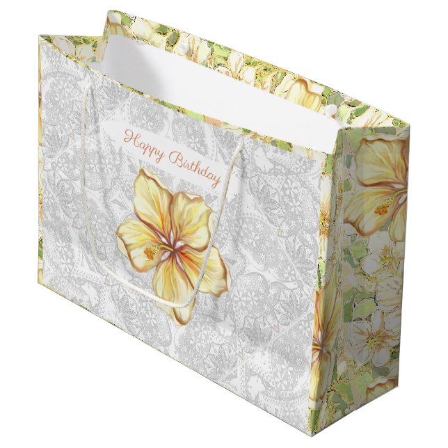 Bolsa De Regalo Grande Hibiscus & lace YELLOW (Angulo Anverso)