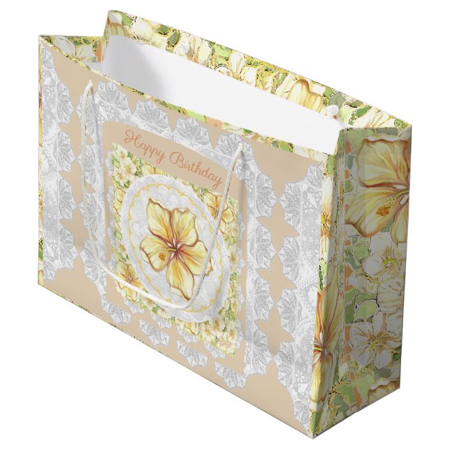 Bolsa De Regalo Grande Hibiscus & lace YELLOW (Angulo Anverso)