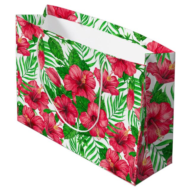 Bolsa De Regalo Grande Hibiscus y hojas de palmera (Angulo reverso)