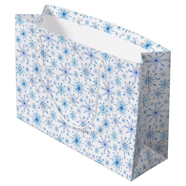 Bolsa De Regalo Grande Hielo blanco y azul y copos de nieve (Angulo reverso)