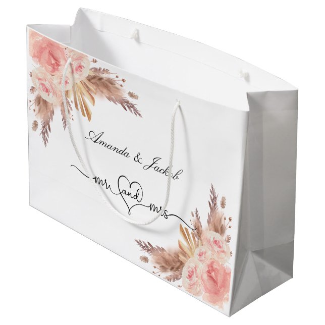 Bolsa De Regalo Grande Hierba de pampas rosa pastel floral de boda rosa (Angulo reverso)