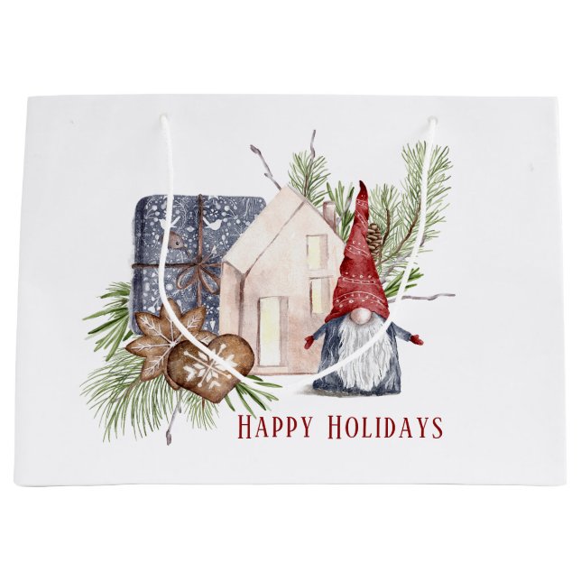 Bolsa De Regalo Grande Higgge Navidades Cute Gnome Vacaciones Nórdicas (Anverso)