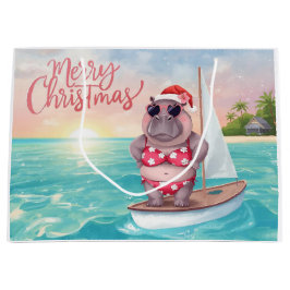 Bolsa De Regalo Grande Hipopótamo navegando en bikini de Navidad en una g
