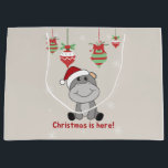 Bolsa De Regalo Grande Hippo Merry Christmas Winter Animals Hippos Large<br><div class="desc">The hippo to softness with fair lights. Funny animals with gifts and snow to the holidays. Also funny for Christmas in July. Hippos are sweet animals and perfect for Christmas.</div>