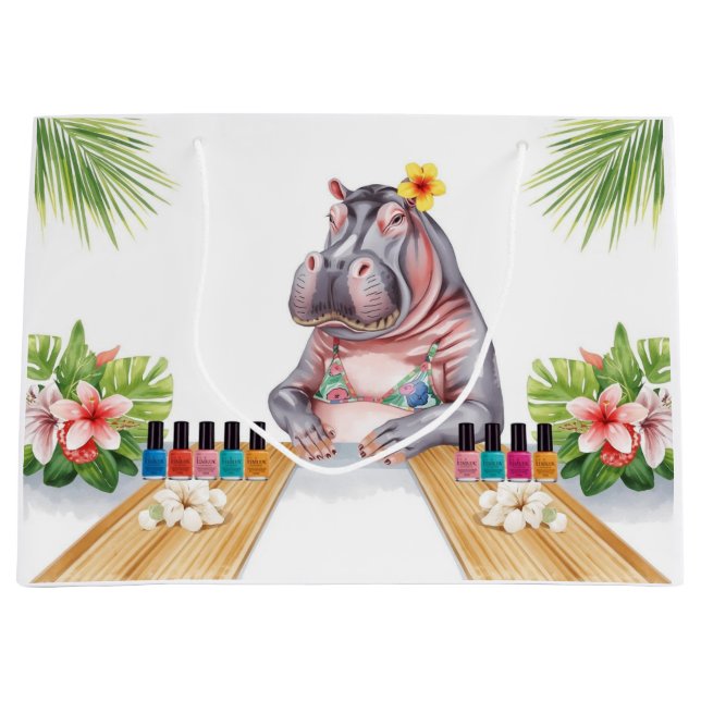 Bolsa De Regalo Grande Hippo se hace manicura junto a la playa  (Anverso)