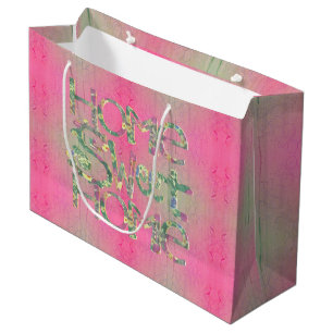 Bolsa De Regalo Grande "Hogar dulce hogar" Dibujo a mano Floral Font Lrg.