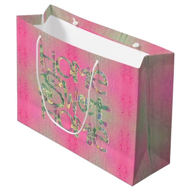Bolsa De Regalo Grande "Hogar dulce hogar" Dibujo a mano Floral Font Lrg. (Angulo Anverso)