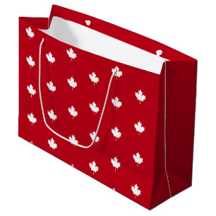 Bolsa De Regalo Grande Hoja blanca de arce en Canadá con un patrón rojo