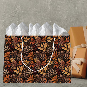 Bolsa De Regalo Grande Hoja de otoño naranja quemada rústica dorada marró