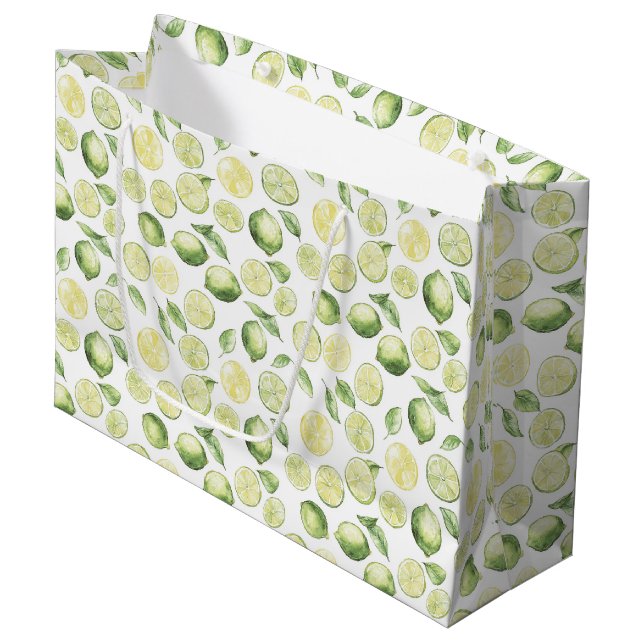 Bolsa De Regalo Grande Hojas Frutas Limas Verdes (Angulo Anverso)