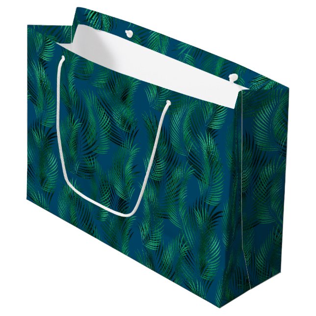 Bolsa De Regalo Grande Hojas tropicales azules verdes (Angulo Anverso)