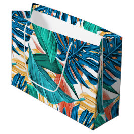 Bolsa De Regalo Grande Hojas tropicales coloridas, diseño de patrones exó