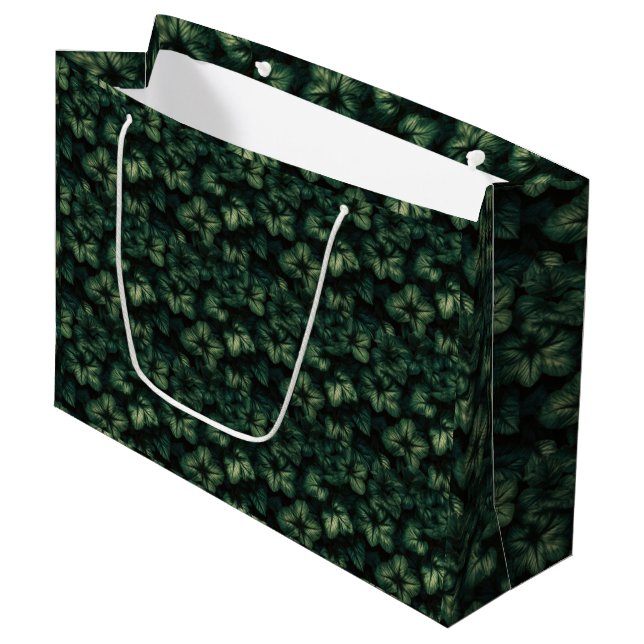 Bolsa De Regalo Grande Hojas Verde Oscuro (Angulo Anverso)