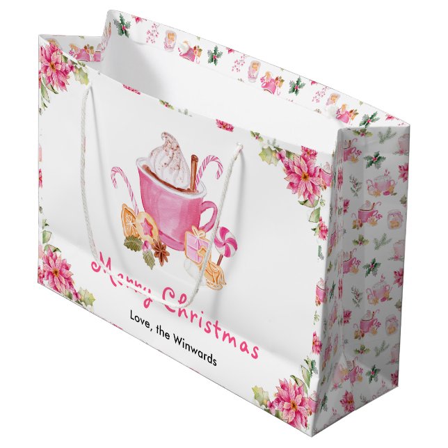 Bolsa De Regalo Grande Holiday Cookies and Cocoa Pink Merry Christmas (Angulo Anverso)