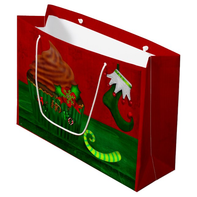 Bolsa De Regalo Grande Holiday Cupcake Whimsey WIDE SÓLO (Angulo Anverso)