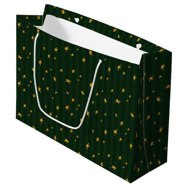 Bolsa De Regalo Grande Holiday Green Yellow Star Stripe Christmas (Angulo Anverso)