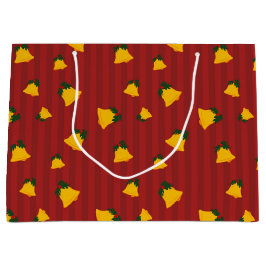 Bolsa De Regalo Grande Holiday Red Gold Stripe Bells Christmas