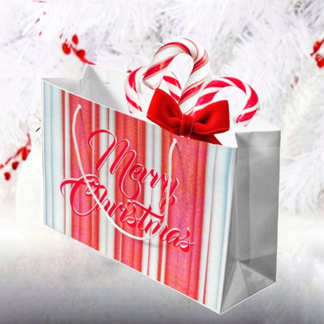 Bolsa De Regalo Grande Holiday Stripes (This vibrant, striped, gift bag design, reminds you of the stripes in candy canes, at Christmas!)