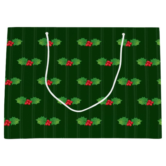 Bolsa De Regalo Grande Holly Berries a rayas (Anverso)