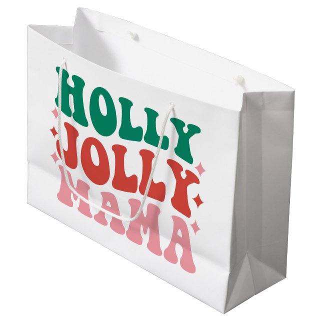 Bolsa De Regalo Grande Holly Jolly Mama - Fun Holiday Design (Angulo Anverso)