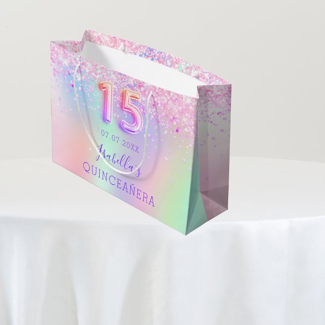 Bolsa De Regalo Grande Holografía rosa Quinceanera (Subido por el creador)