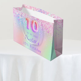 Bolsa De Regalo Grande Holográfico rosa morado 10 años