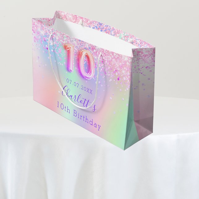 Bolsa De Regalo Grande Holográfico rosa morado 10 años (Subido por el creador)