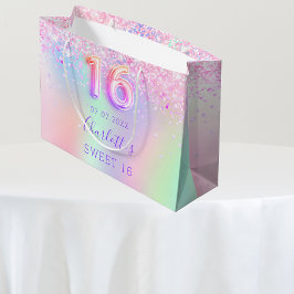 Bolsa De Regalo Grande Holográfico rosa morado Sweet 16