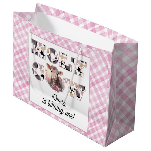 Bolsa De Regalo Grande Holy Cow Pink Gingham Chica Birthday Gift Bag (Angulo Anverso)