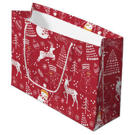 Bolsa De Regalo Grande Hombre de nieve, Árbol de Navidad y ciervo, rojo d