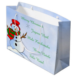 Bolsa De Regalo Grande Hombre de nieve de personalizable con copos de nie