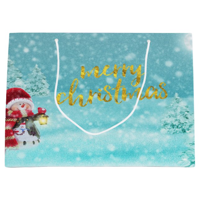 Bolsa De Regalo Grande Hombre de nieve, Gorra de Navidades, feriado de pi (Anverso)