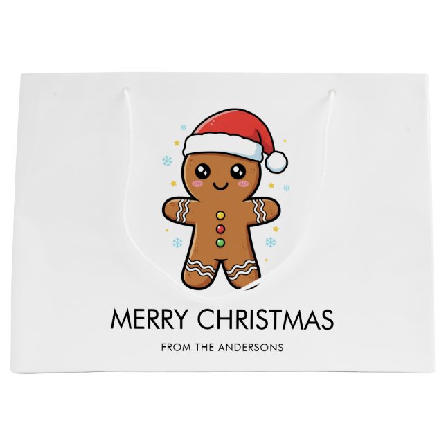 Bolsa De Regalo Grande Hombre de pan de jengibre con Navidades de Santa H (Anverso)