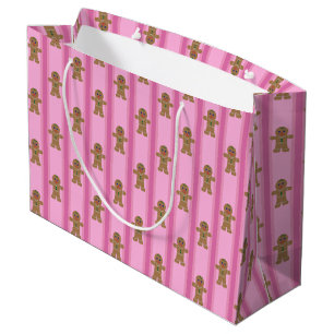 Bolsa De Regalo Grande Hombre de pan de jengibre rosa divertido y elegant