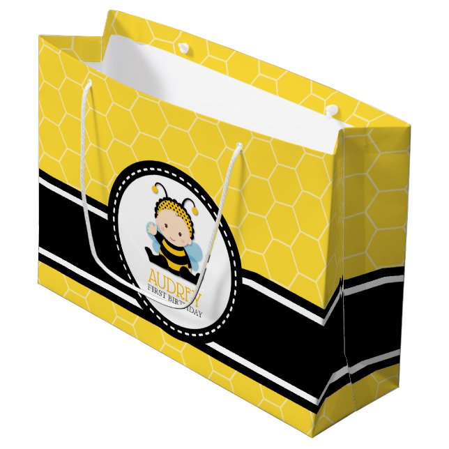 Bolsa De Regalo Grande Honey Bee Bumblebee First Birday Baby Shower (Angulo Anverso)