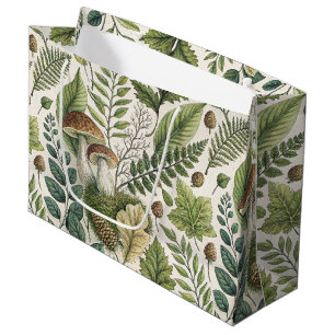 Bolsa De Regalo Grande Hongos de Woodland Pinecones Ferns Patrón Otumn