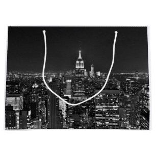 Bolsa De Regalo Grande Horizonte de la noche de Nueva York en blanco y