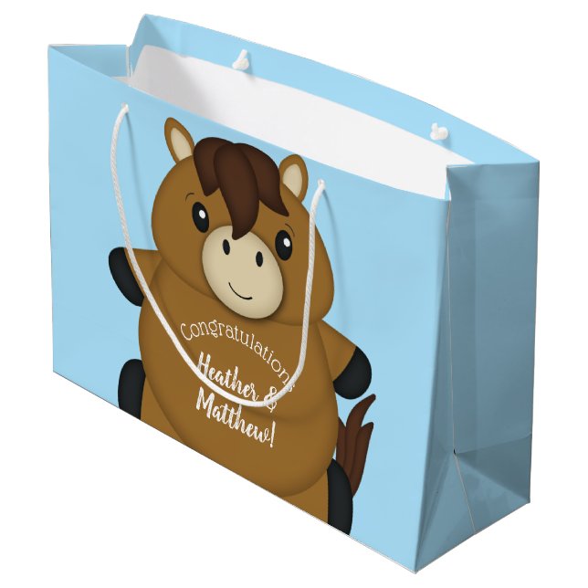 Bolsa De Regalo Grande Horse Baby Shower Blue Boy (Angulo reverso)