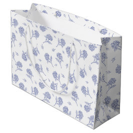 Bolsa De Regalo Grande Hortensia Botánica Azul y Blanco Patrón Toile