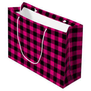 Bolsa De Regalo Grande Hot Pink and Black Gingham Plaid